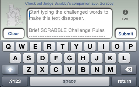 letterinput Judge Scrabby main screen.
